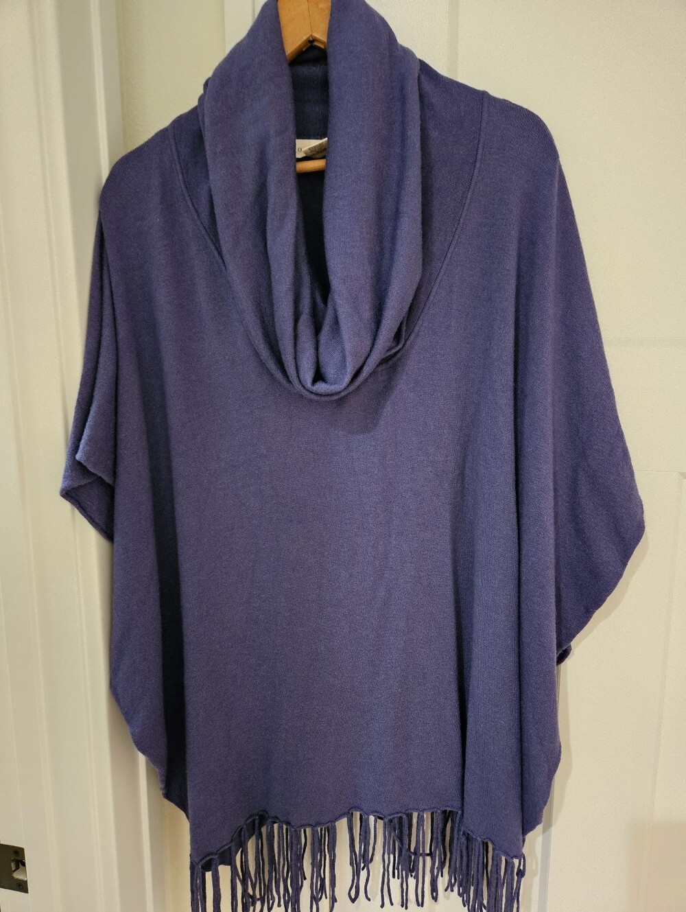 lovestitch Purple Cowl Neck Fringe Poncho